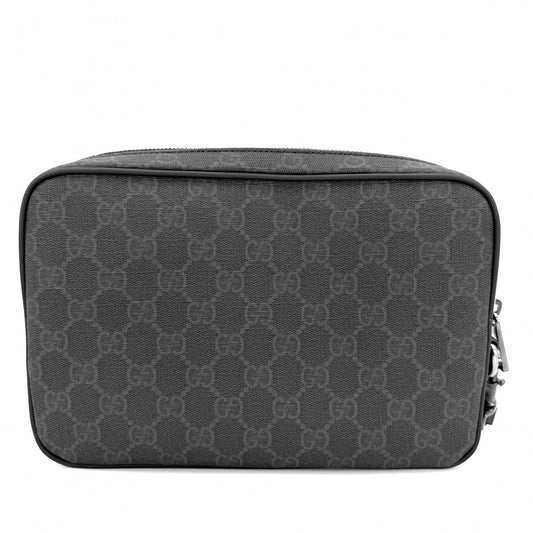 GUCCI グッチ クラッチバッグ セカンドバッグ ポーチ 337082 GGスプリームキャンバス レザー ブラック 黒 ガンメタル金具 メンズ【中古品】