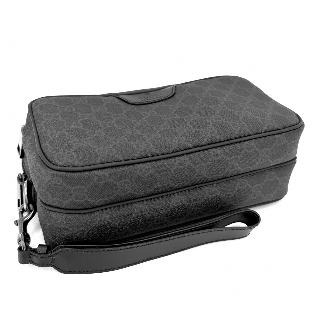 GUCCI グッチ クラッチバッグ セカンドバッグ ポーチ 337082 GGスプリームキャンバス レザー ブラック 黒 ガンメタル金具 メンズ【中古品】