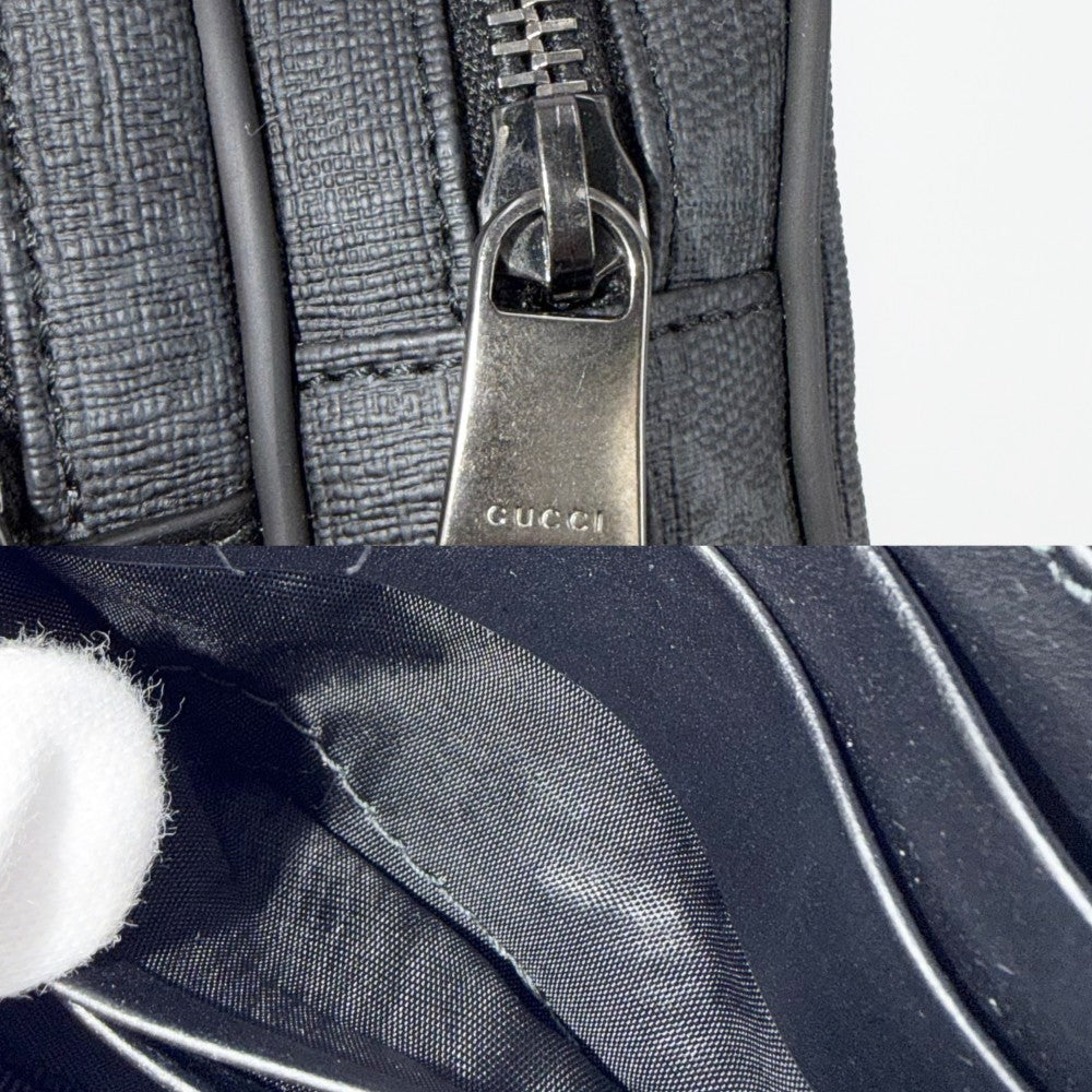 GUCCI グッチ クラッチバッグ セカンドバッグ ポーチ 337082 GGスプリームキャンバス レザー ブラック 黒 ガンメタル金具 メンズ【中古品】