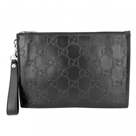 GUCCI グッチ クラッチバッグ GGエンボス セカンドバッグ 625569 レザー ブラック 黒 シルバー金具 メンズ【中古品】