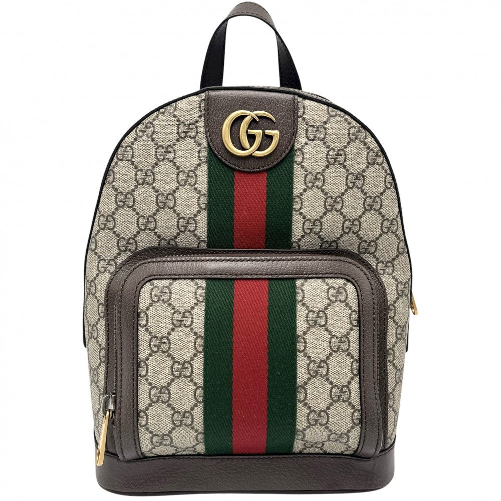 【開店SALE】 GUCCI グッチ リュック オフィディア スモールバックパック シェリーライン メンズ レディース 男女兼用 547965 GGスプリームキャンバス レザー ベージュ ブラウン 茶 ゴールド金具 ユニセックス【中古品】