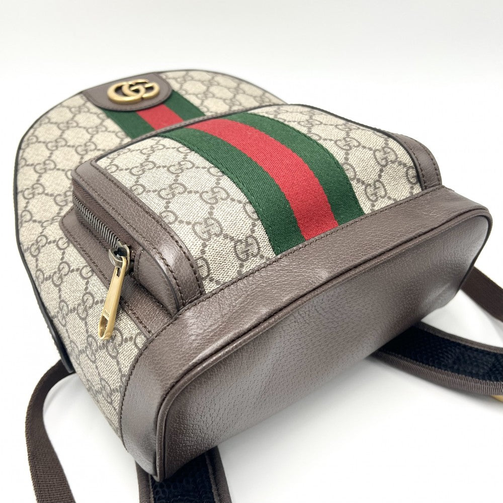 【開店SALE】 GUCCI グッチ リュック オフィディア スモールバックパック シェリーライン メンズ レディース 男女兼用 547965 GGスプリームキャンバス レザー ベージュ ブラウン 茶 ゴールド金具 ユニセックス【中古品】