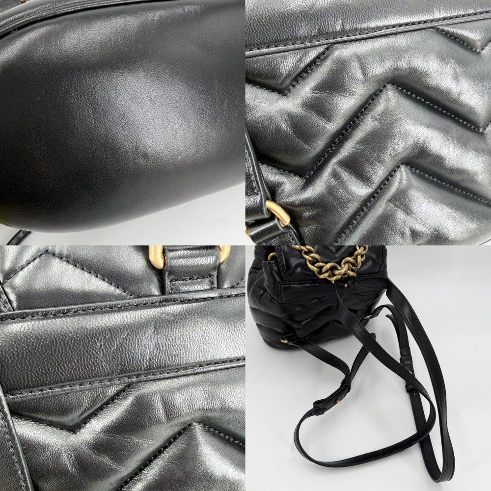 GUCCI グッチ リュック GGマーモント キルティング バックパック 777253 レザー ブラック 黒 ゴールド金具 レディース【中古品】