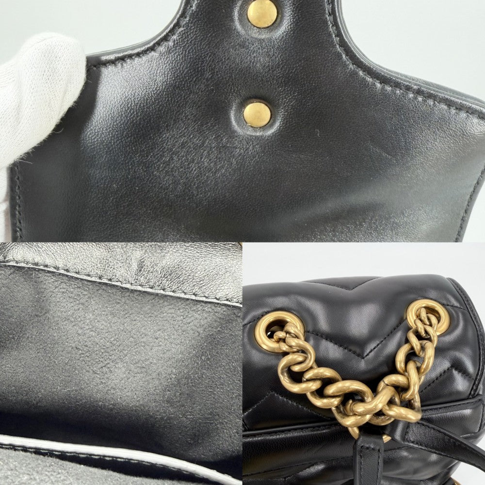 GUCCI グッチ リュック GGマーモント キルティング バックパック 777253 レザー ブラック 黒 ゴールド金具 レディース【中古品】