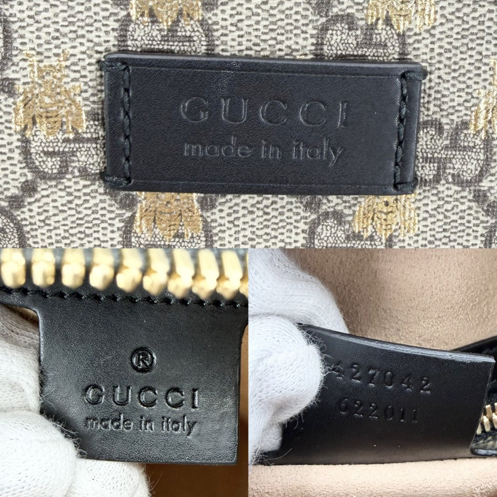 GUCCI グッチ リュック ビー 蜂 バックパック 427042 GGスプリームキャンバス レザー ベージュ ブラック 黒 ゴールド金具 レディース【中古品】