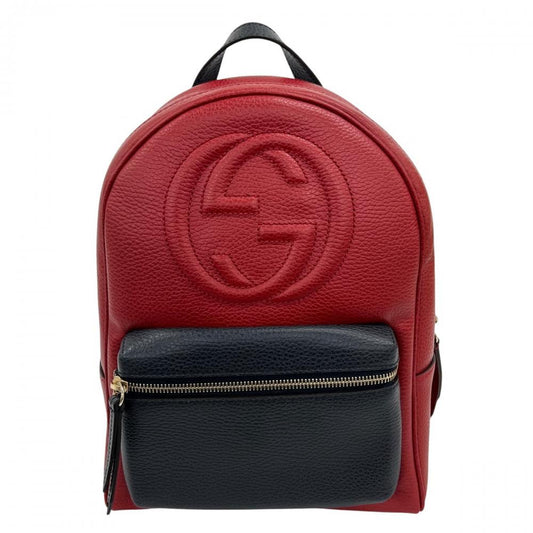 GUCCI グッチ リュック インターロッキングG ソーホー チェーン 431570 グレインレザー レッド 赤 ダークブルー ゴールド金具 レディース【中古品】