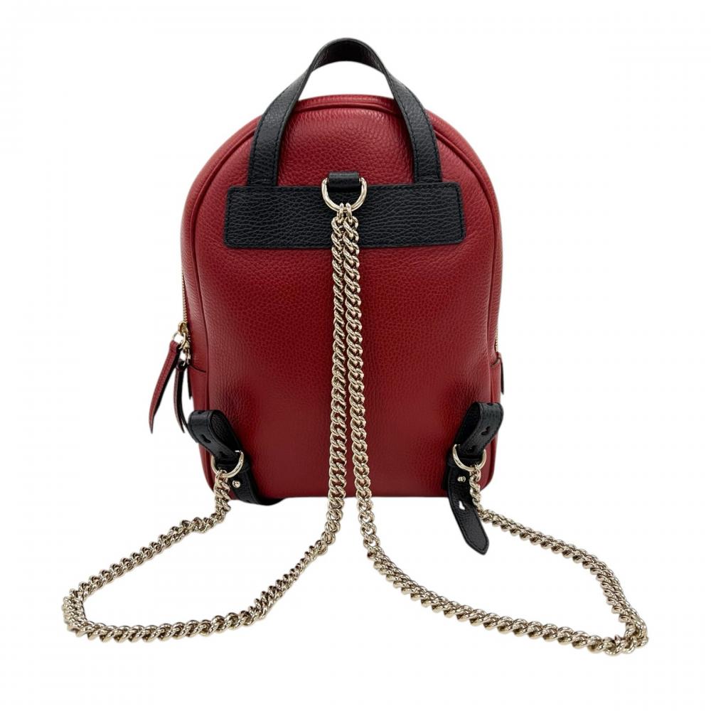 GUCCI グッチ リュック インターロッキングG ソーホー チェーン 431570 グレインレザー レッド 赤 ダークブルー ゴールド金具 レディース【中古品】