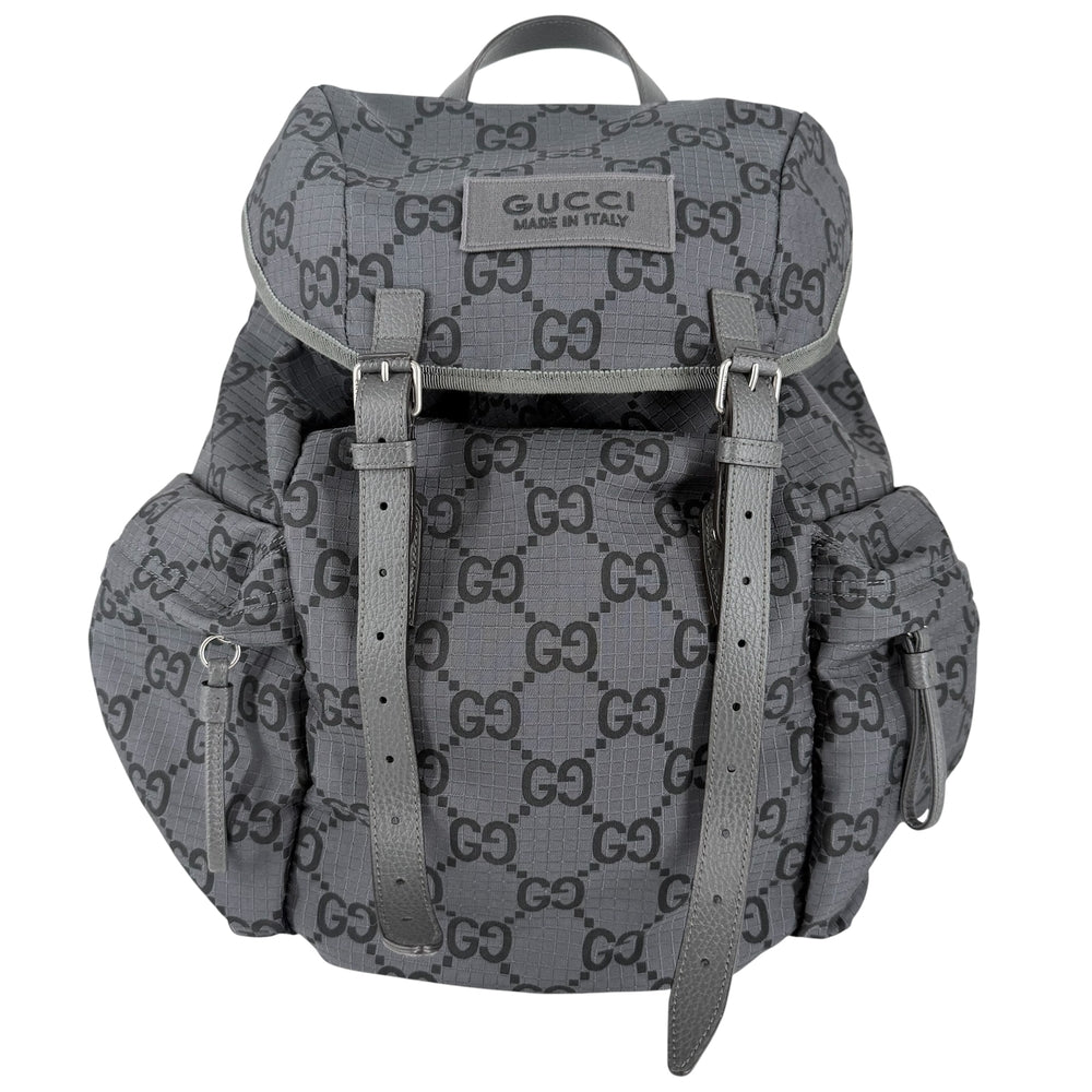 GUCCI グッチ リュック GGリップストップ バックパック 767923 ナイロン レザー グレー シルバー金具 メンズ【中古品】