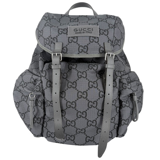 GUCCI グッチ リュック GGリップストップ バックパック 767923 ナイロン レザー グレー シルバー金具 メンズ【中古品】