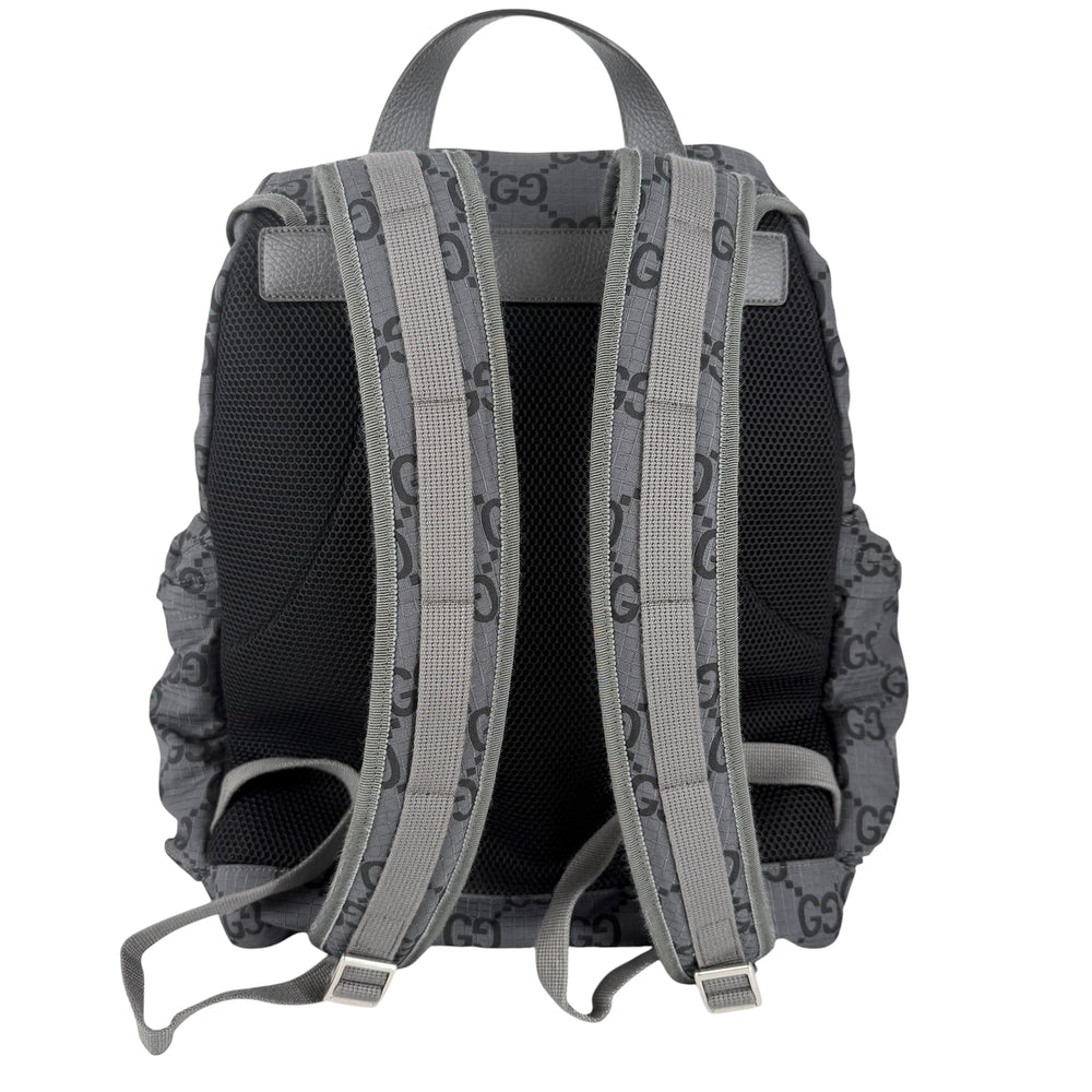 GUCCI グッチ リュック GGリップストップ バックパック 767923 ナイロン レザー グレー シルバー金具 メンズ【中古品】