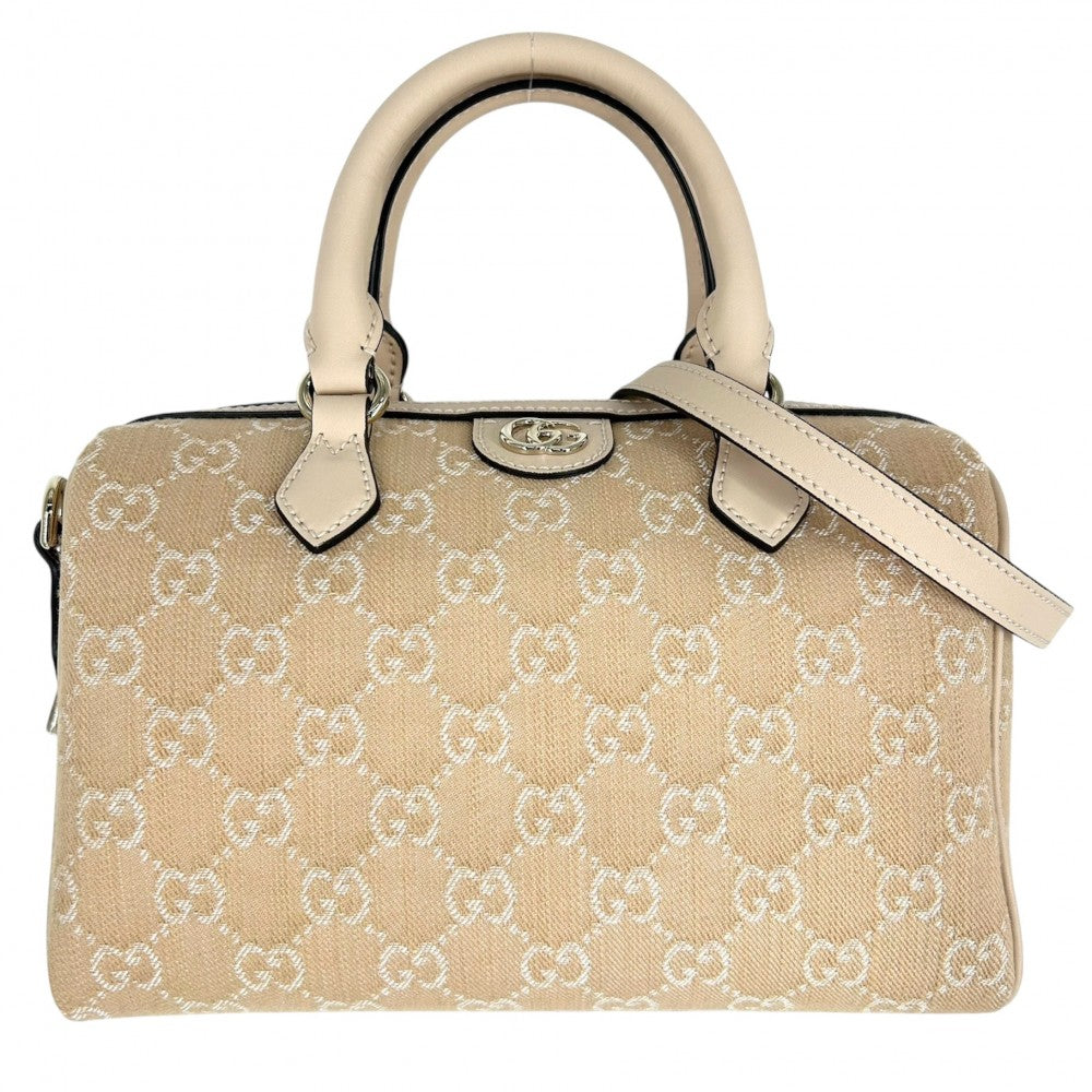 GUCCI グッチ 2WAY GG ミニボストンバッグ ショルダーバッグ かばん 鞄 772061 キャンバス レザー ベージュ ゴールド金具 レディース【中古品】