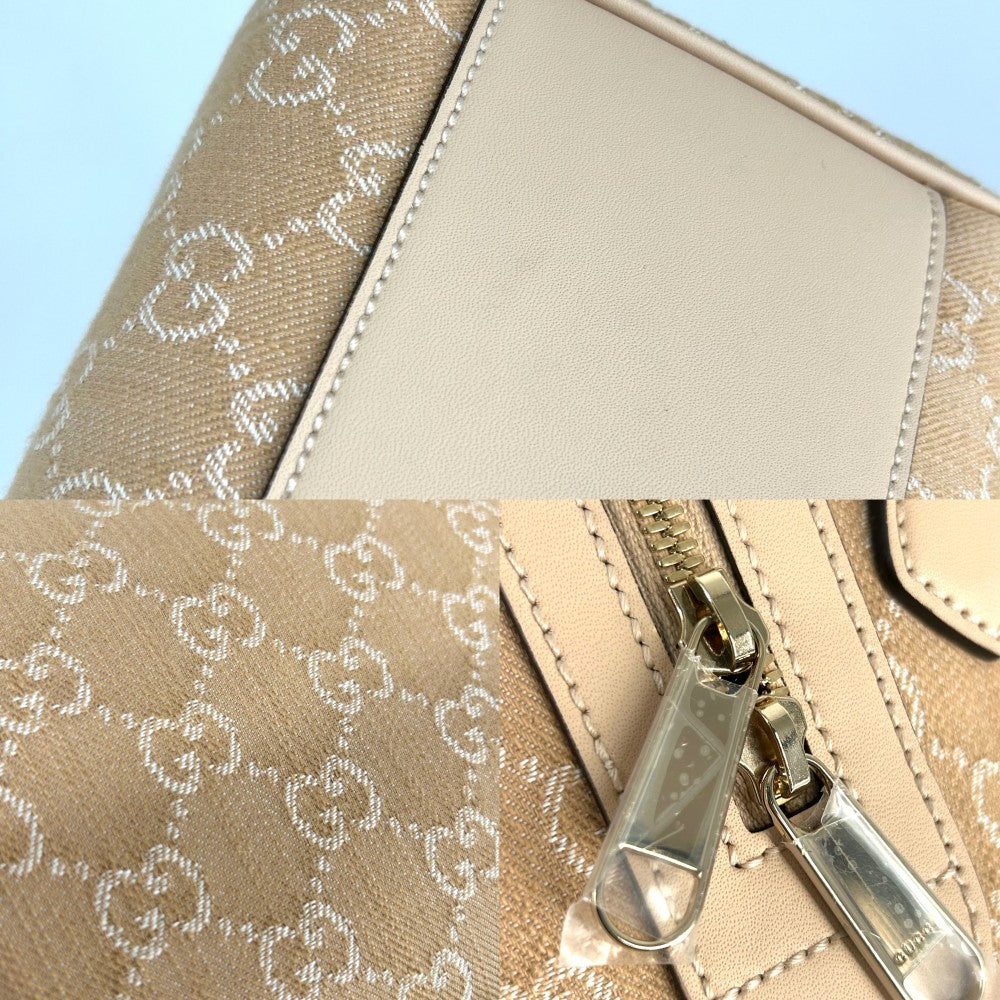 【開店SALE】 GUCCI グッチ 2WAY GG ミニボストンバッグ ショルダーバッグ かばん 鞄 772061 キャンバス レザー ベージュ ゴールド金具 レディース【中古品】