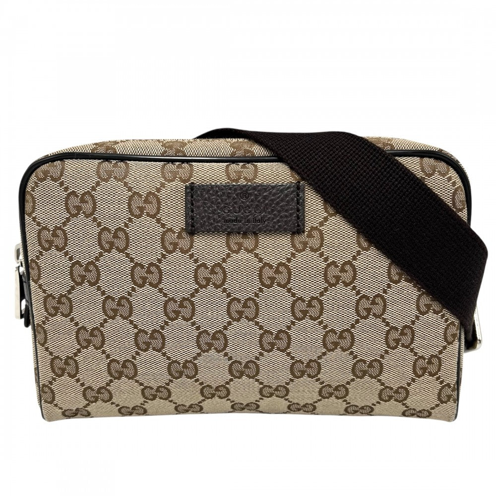 GUCCI グッチ ウエストバッグ ウエストポーチ ボディバッグ 鞄 かばん 449174 GGキャンバス レザー ブラウン 茶 シルバー金具 メンズ【中古品】