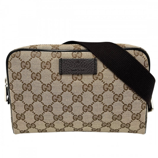 【開店SALE】 GUCCI グッチ ウエストバッグ ウエストポーチ ボディバッグ 鞄 かばん 449174 GGキャンバス レザー ブラウン 茶 シルバー金具 メンズ【中古品】
