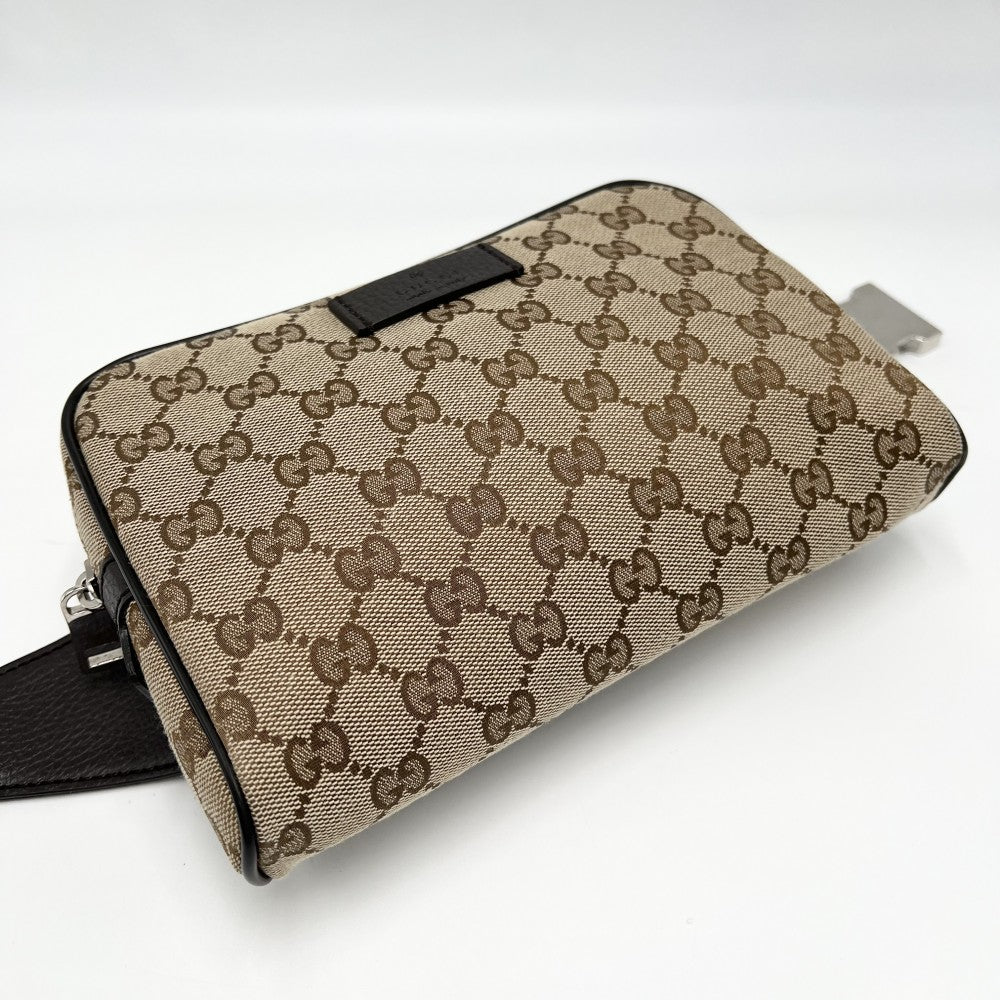GUCCI グッチ ウエストバッグ ウエストポーチ ボディバッグ 鞄 かばん 449174 GGキャンバス レザー ブラウン 茶 シルバー金具 メンズ【中古品】