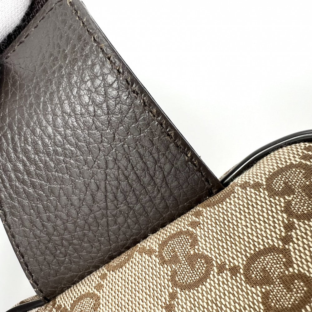 GUCCI グッチ ウエストバッグ ウエストポーチ ボディバッグ 鞄 かばん 449174 GGキャンバス レザー ブラウン 茶 シルバー金具 メンズ【中古品】