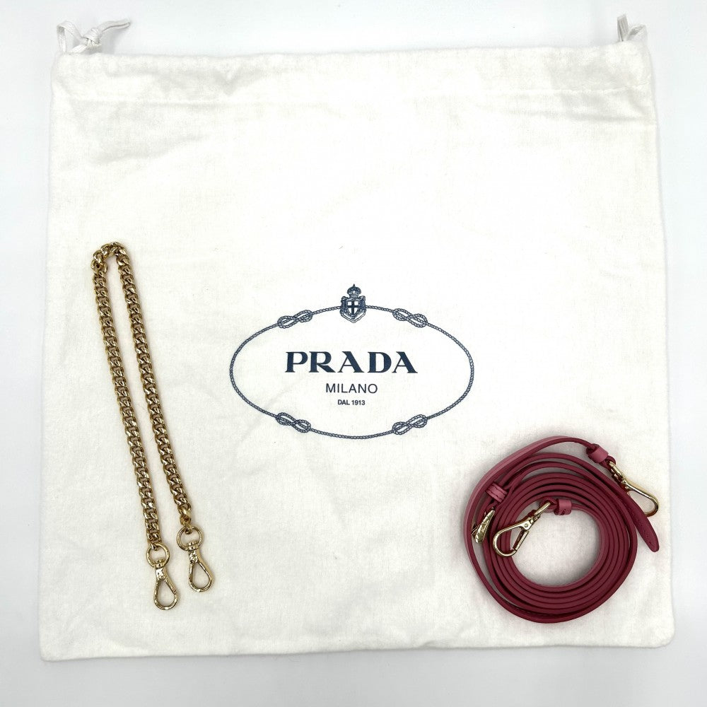 PRADA プラダ ポーチ クロシェロゴ 2WAY トライアングル ミニショルダーバッグ ミニハンドバッグ かばん 鞄 1NR015 ラフィア レザー ピンク ゴールド金具 レディース【中古品】