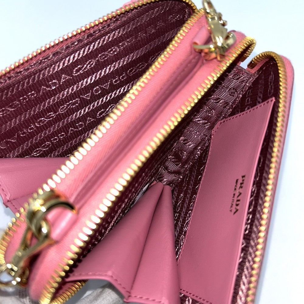 PRADA プラダ ポーチ クロシェロゴ 2WAY トライアングル ミニショルダーバッグ ミニハンドバッグ かばん 鞄 1NR015 ラフィア レザー ピンク ゴールド金具 レディース【中古品】