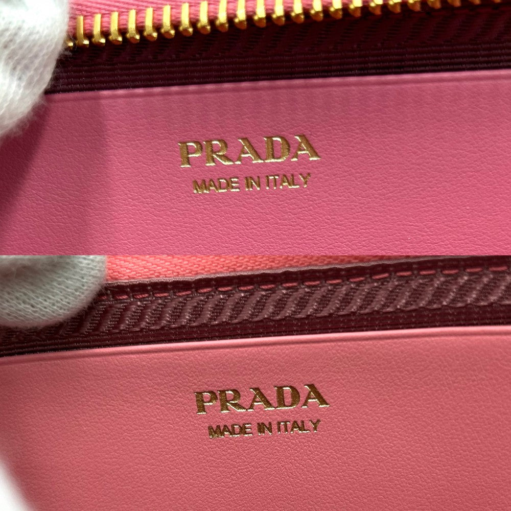 PRADA プラダ ポーチ クロシェロゴ 2WAY トライアングル ミニショルダーバッグ ミニハンドバッグ かばん 鞄 1NR015 ラフィア レザー ピンク ゴールド金具 レディース【中古品】