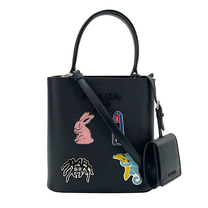 PRADA プラダ 2WAY パニエ アニマル ハンドバッグ ショルダーバッグ 1BA217 ブラック 黒 シルバー金具 レディース【中古品】