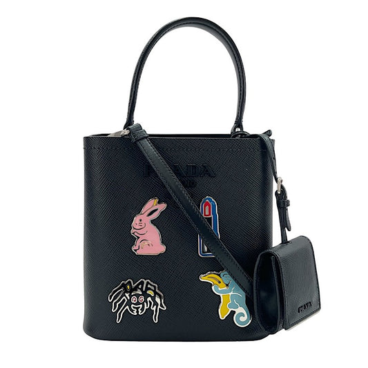 PRADA プラダ 2WAY パニエ アニマル ハンドバッグ ショルダーバッグ 1BA217 ブラック 黒 シルバー金具 レディース【中古品】