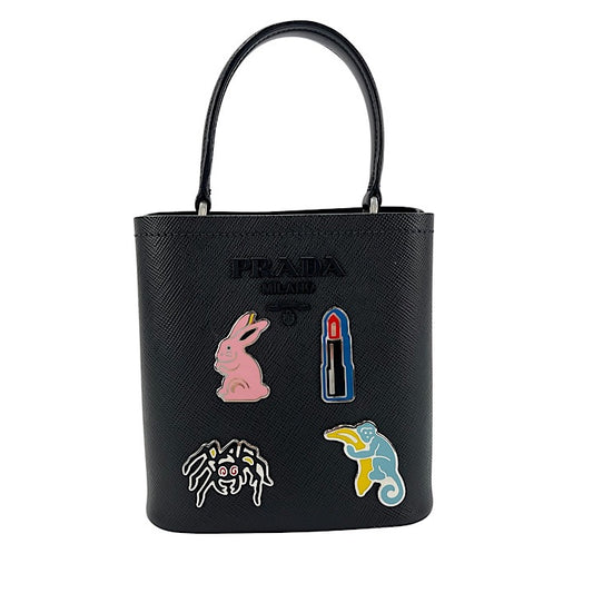 PRADA プラダ 2WAY パニエ アニマル ハンドバッグ ショルダーバッグ 1BA217 ブラック 黒 シルバー金具 レディース【中古品】