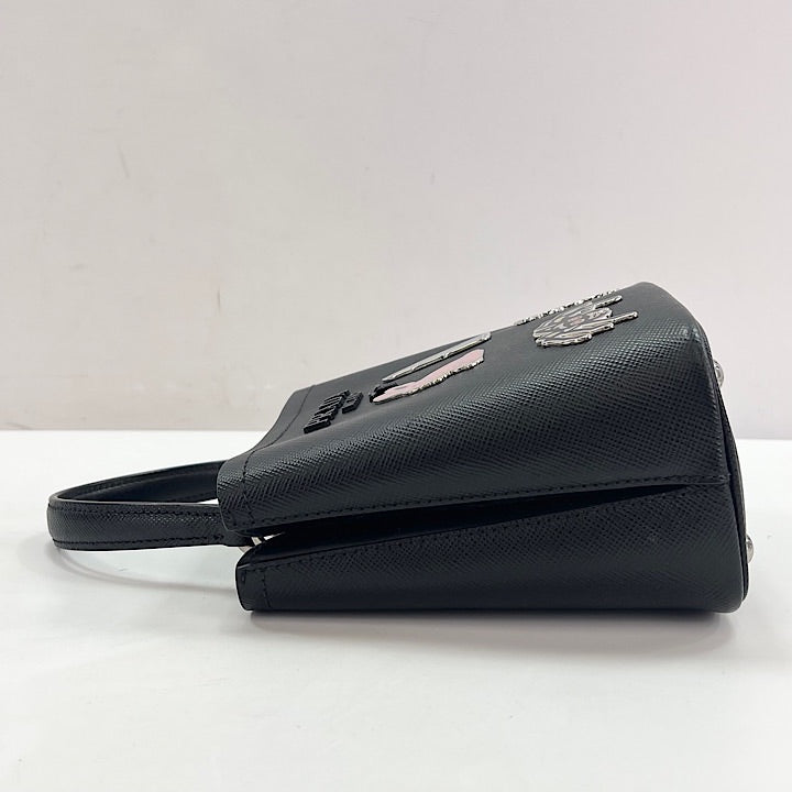 PRADA プラダ 2WAY パニエ アニマル ハンドバッグ ショルダーバッグ 1BA217 ブラック 黒 シルバー金具 レディース【中古品】