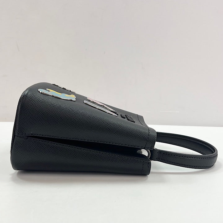 PRADA プラダ 2WAY パニエ アニマル ハンドバッグ ショルダーバッグ 1BA217 ブラック 黒 シルバー金具 レディース【中古品】