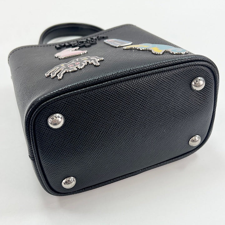 PRADA プラダ 2WAY パニエ アニマル ハンドバッグ ショルダーバッグ 1BA217 ブラック 黒 シルバー金具 レディース【中古品】