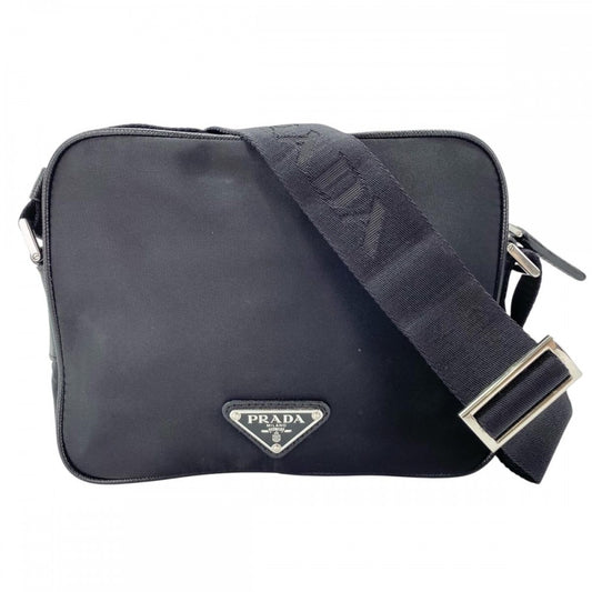 PRADA プラダ ショルダーバッグ トライアングルロゴ カメラバッグ ロゴジャガード ミニバッグ メンズ レディース 2VH144 ナイロン レザー ブラック 黒 シルバー金具 ユニセックス【中古品】