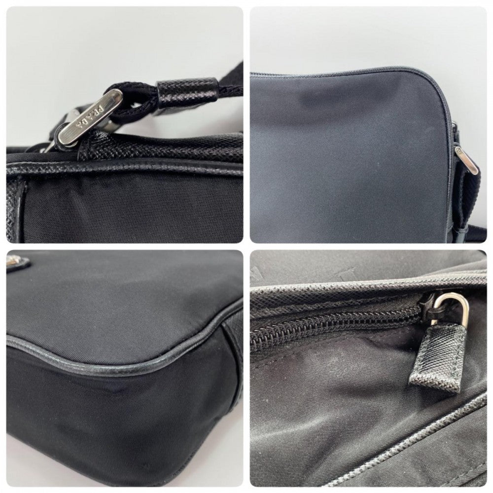 PRADA プラダ ショルダーバッグ トライアングルロゴ カメラバッグ ロゴジャガード ミニバッグ メンズ レディース 2VH144 ナイロン レザー ブラック 黒 シルバー金具 ユニセックス【中古品】