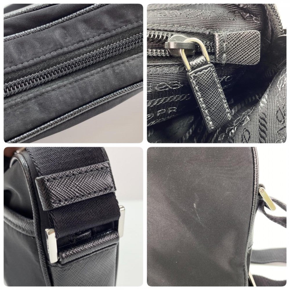 PRADA プラダ ショルダーバッグ トライアングルロゴ カメラバッグ ロゴジャガード ミニバッグ メンズ レディース 2VH144 ナイロン レザー ブラック 黒 シルバー金具 ユニセックス【中古品】