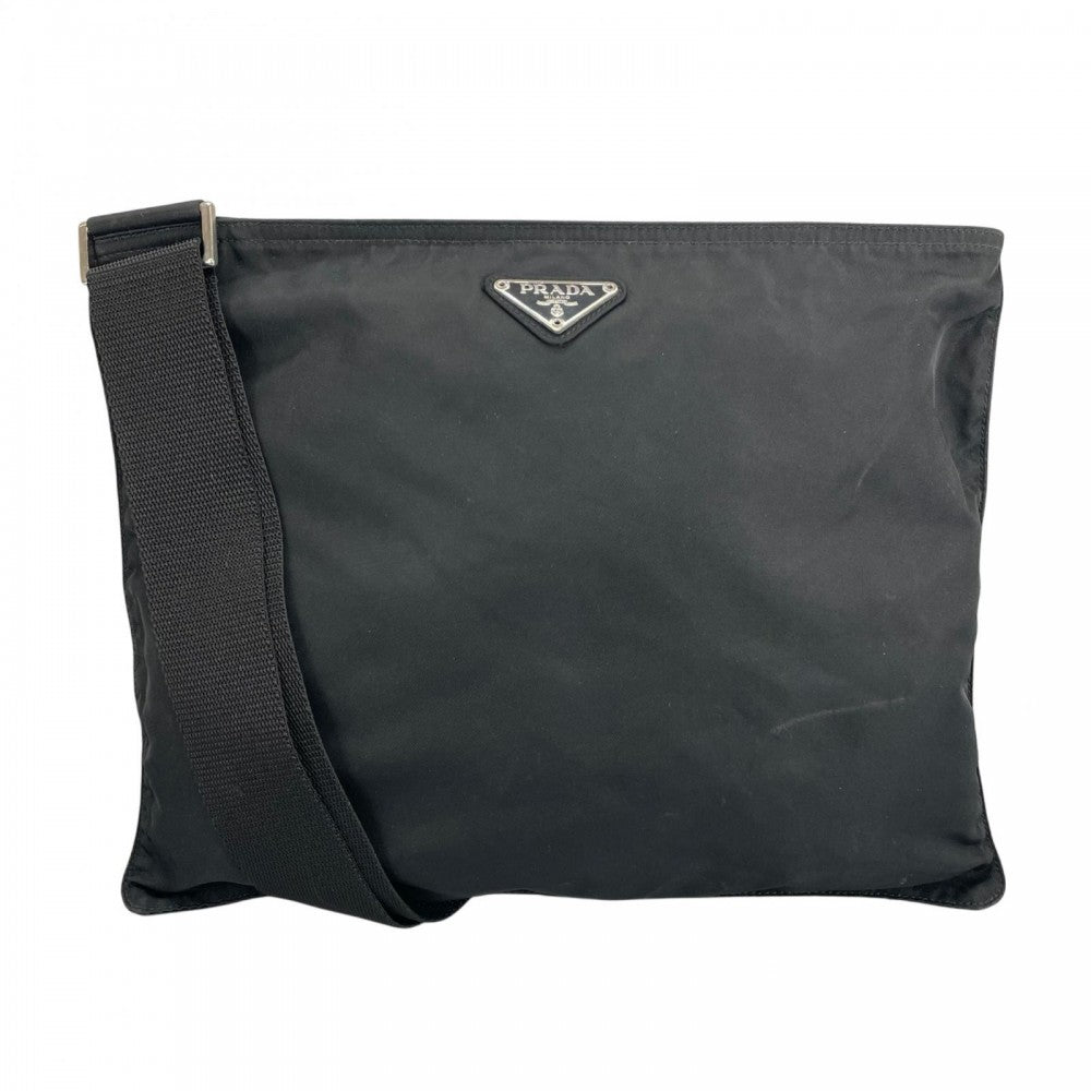 PRADA プラダ ショルダーバッグ ナイロン ブラック 黒 シルバー金具 レディース【中古品】