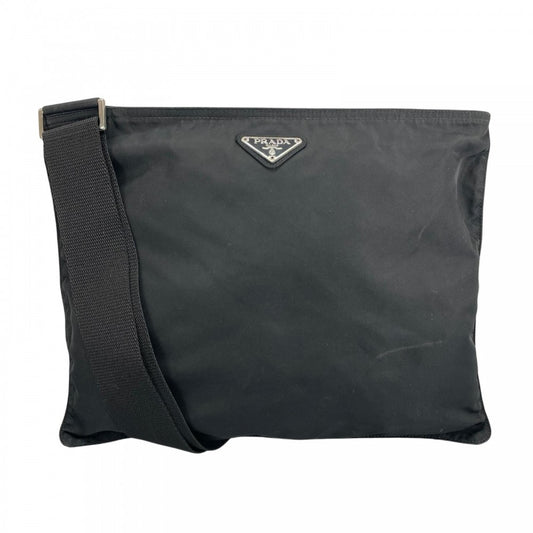 PRADA プラダ ショルダーバッグ ナイロン ブラック 黒 シルバー金具 レディース【中古品】