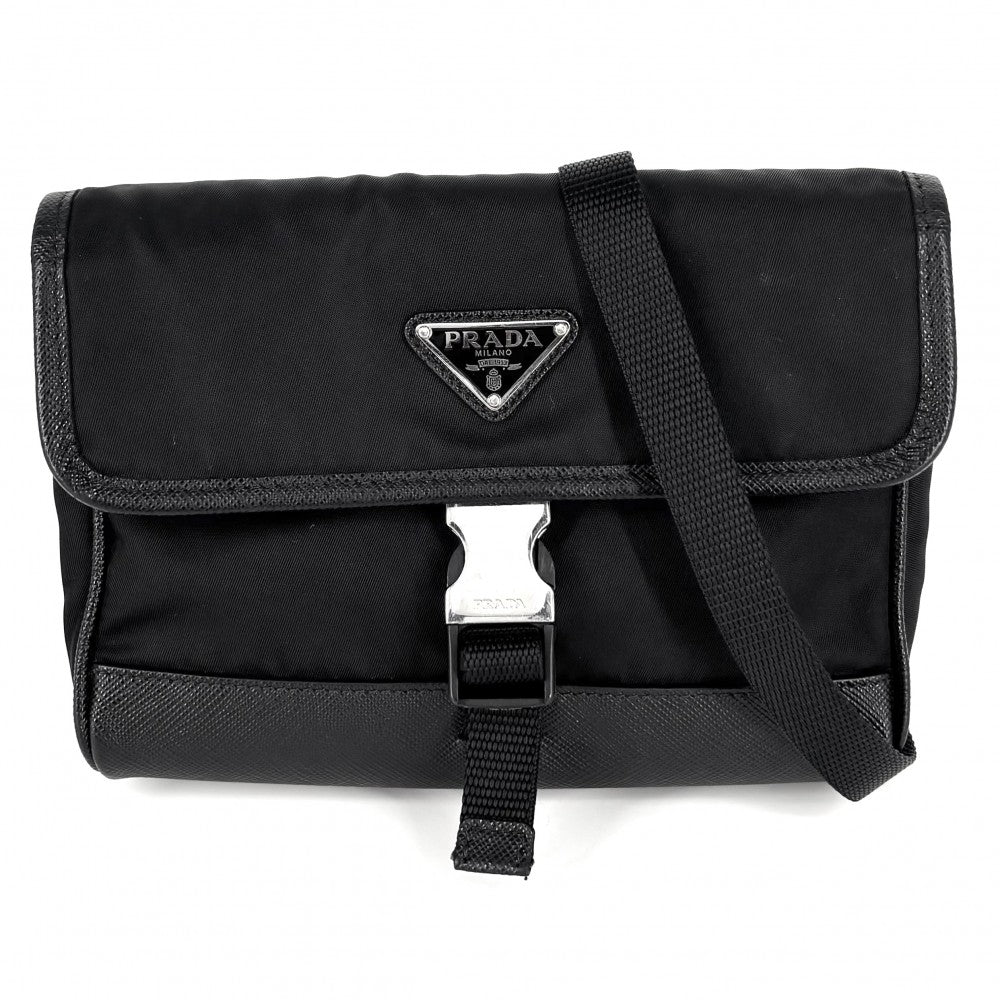 【開店SALE】 PRADA プラダ ショルダーバッグ トライアングルロゴ ポシェット メンズ レディース 2ZH108 ナイロン ブラック 黒 シルバー金具 ユニセックス【中古品】