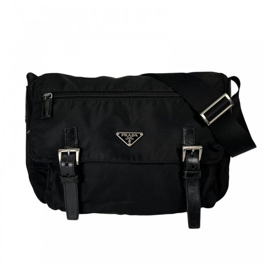 PRADA プラダ ショルダーバッグ ナイロン ブラック 黒 シルバー金具 レディース【中古品】