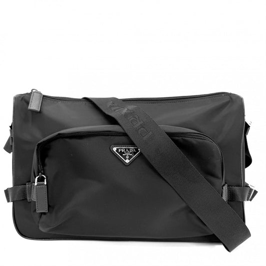 【開店SALE】 PRADA プラダ ショルダーバッグ ラージ Re-Nylon x サフィアーノレザー トライアングルロゴ メンズ レディース 2VH191 ナイロン ブラック 黒 シルバー金具 ユニセックス【中古品】