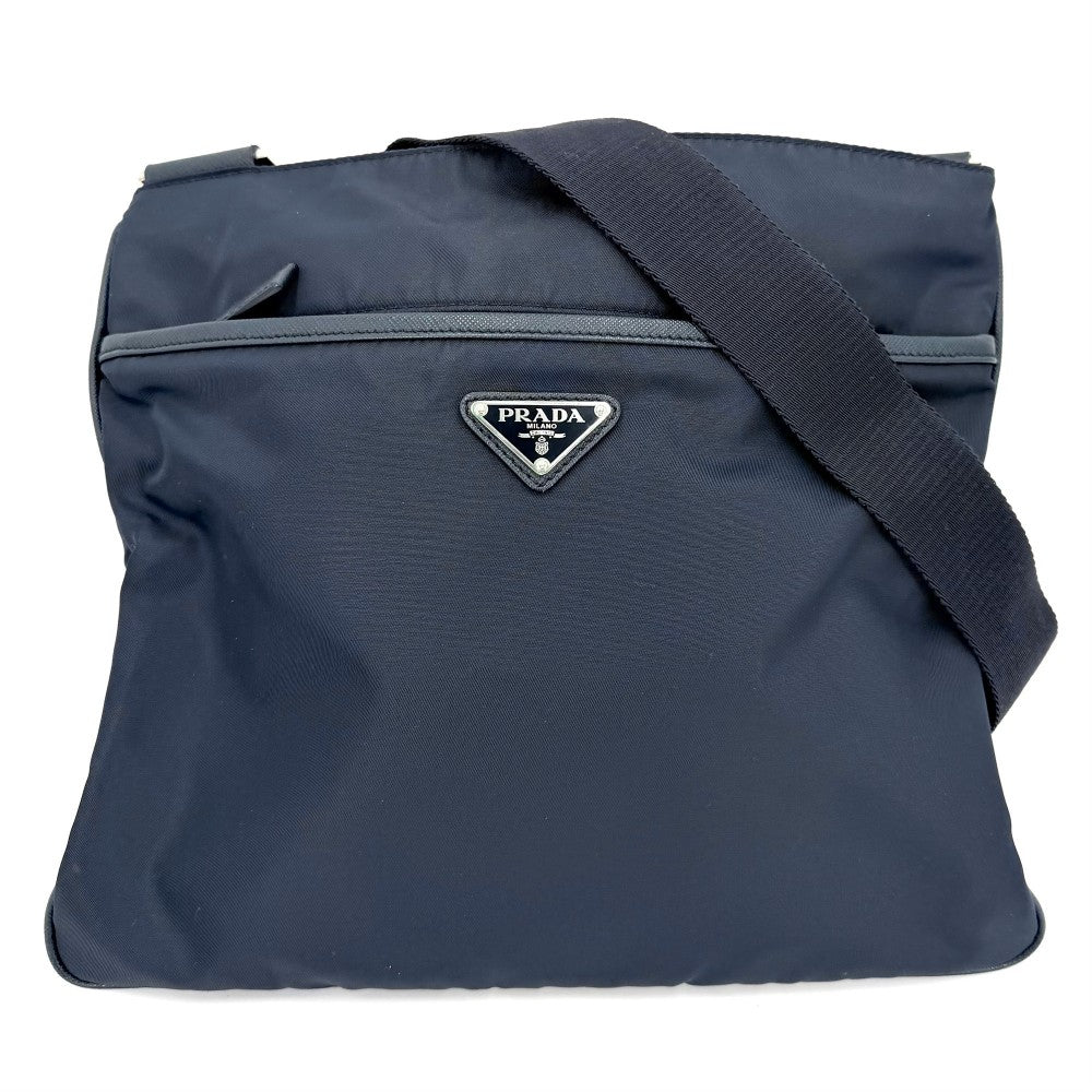 【開店SALE】 PRADA プラダ ショルダーバッグ トライアングルロゴ メンズ レディース 2VH797 ナイロン ネイビー 紺 シルバー金具 ユニセックス【中古品】
