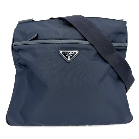 【開店SALE】 PRADA プラダ ショルダーバッグ トライアングルロゴ メンズ レディース 2VH797 ナイロン ネイビー 紺 シルバー金具 ユニセックス【中古品】
