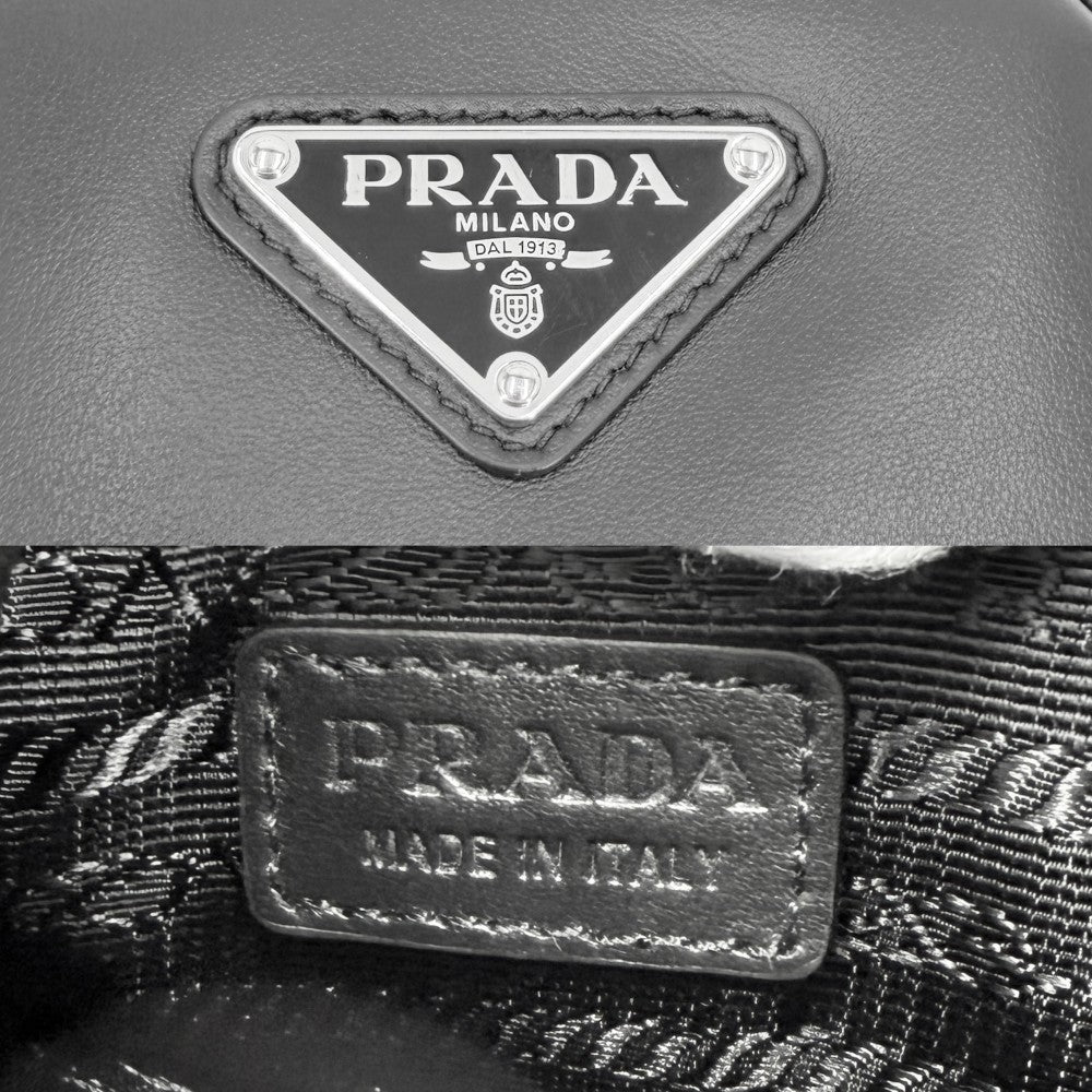 【開店SALE】 PRADA プラダ ショルダーバッグ スマートフォンケース 三角ロゴ トライアングル 2ZH155 カーフ ナイロン ブラック 黒 シルバー金具 ユニセックス【中古品】
