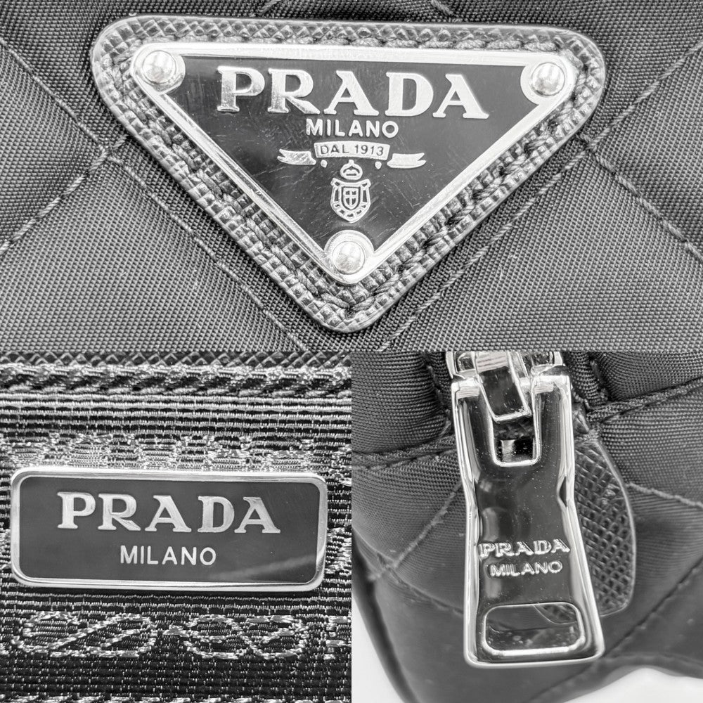 【開店SALE】 PRADA プラダ 2WAY トライアングルロゴ キルティング チェーンハンドバッグ ショルダーバッグ 小さめ 1BH910 ナイロン ブラック 黒 シルバー金具 レディース【中古品】