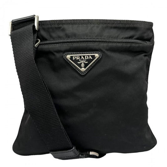 PRADA プラダ ショルダーバッグ テスート 三角ロゴ ナイロン ブラック 黒 シルバー金具 ユニセックス【中古品】