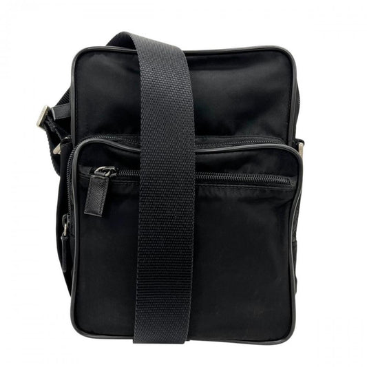 PRADA プラダ ショルダーバッグ テスート 三角ロゴプレート V406 ナイロン サフィアーノレザー ブラック 黒 シルバー金具 メンズ【中古品】