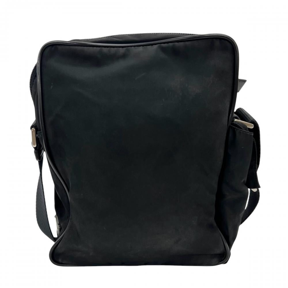 PRADA プラダ ショルダーバッグ テスート 三角ロゴプレート V406 ナイロン サフィアーノレザー ブラック 黒 シルバー金具 メンズ【中古品】