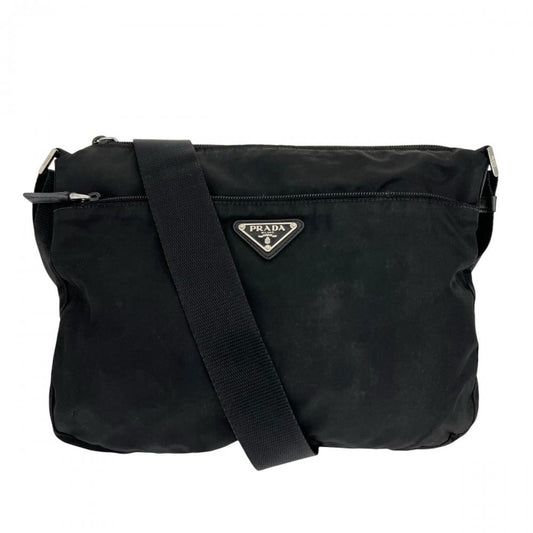 PRADA プラダ ショルダーバッグ トライアングルロゴ ナイロン ブラック 黒 シルバー金具 レディース【中古品】