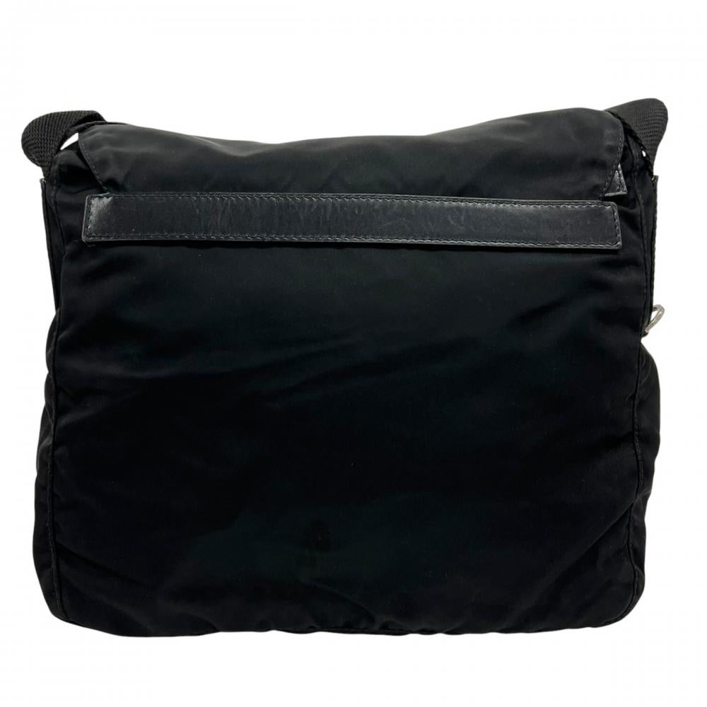 PRADA プラダ ショルダーバッグ テスート 三角ロゴプレート BT8994 ナイロン レザー ブラック 黒 シルバー金具 メンズ【中古品】
