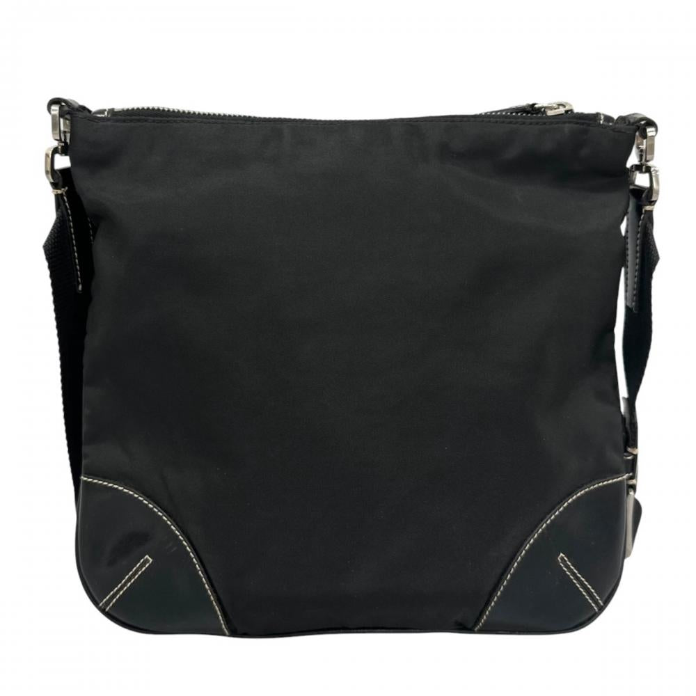 PRADA プラダ ショルダーバッグ トライアングルロゴ スクエア型 ナイロン ブラック 黒 シルバー金具 レディース【中古品】