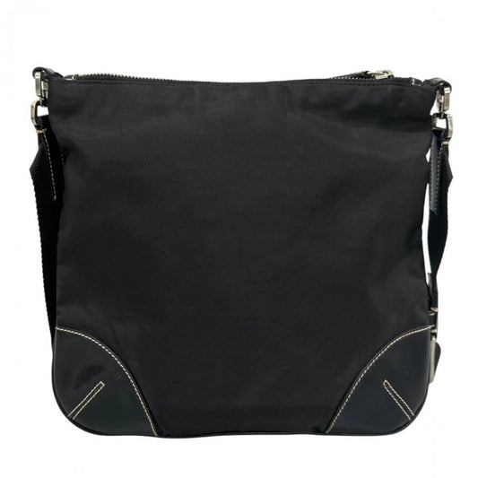PRADA プラダ ショルダーバッグ トライアングルロゴ スクエア型 ナイロン ブラック 黒 シルバー金具 レディース【中古品】