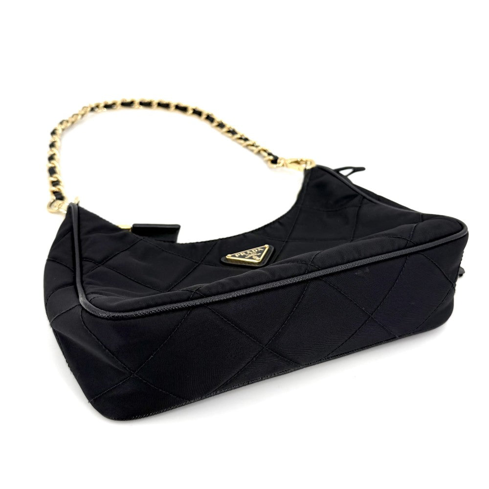 PRADA プラダ 2WAY トライアングルロゴ ミニバッグ ハンドバッグ ショルダーバッグ キルティング 1BC204 ナイロン ブラック 黒 ゴールド金具 ユニセックス【中古品】