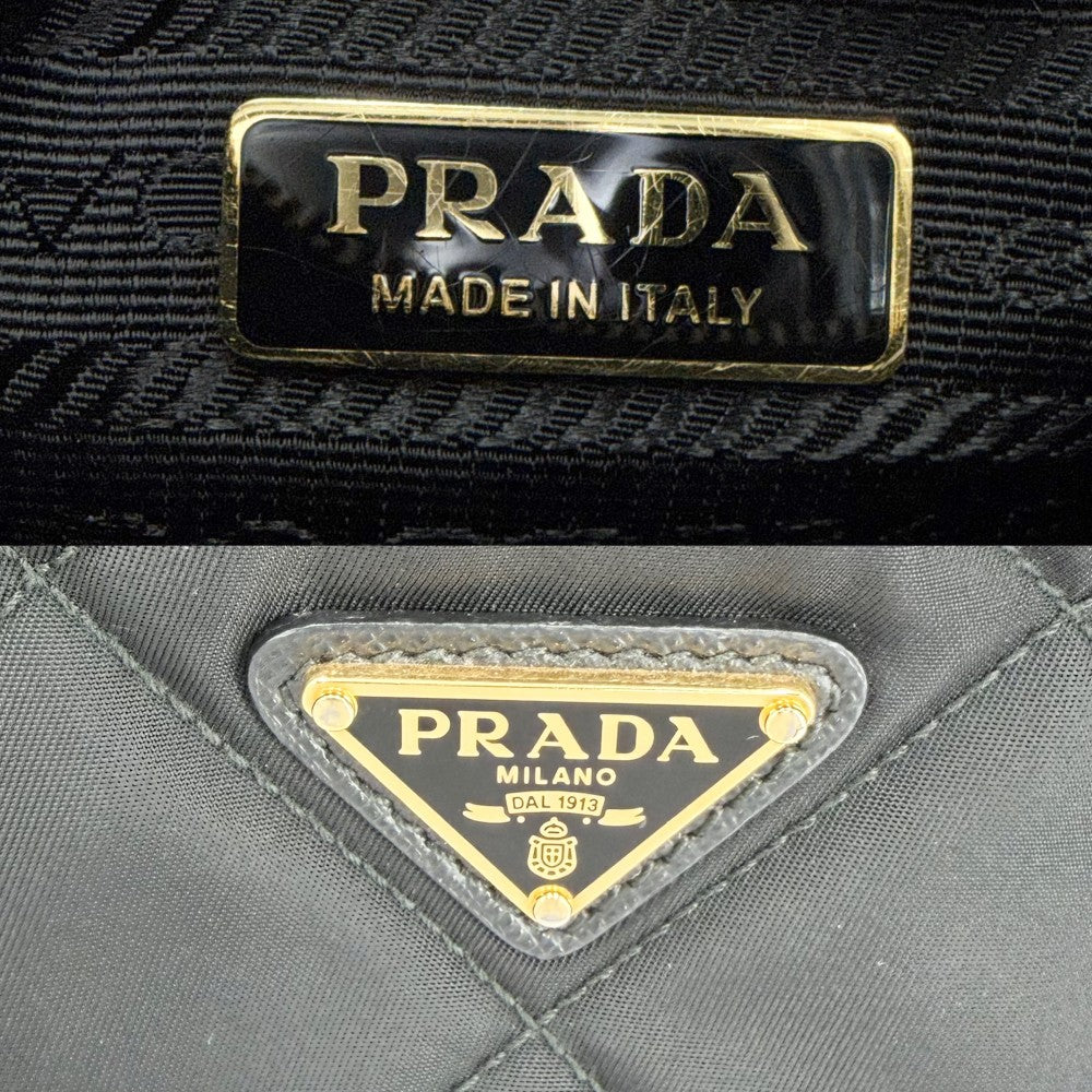PRADA プラダ 2WAY トライアングルロゴ ミニバッグ ハンドバッグ ショルダーバッグ キルティング 1BC204 ナイロン ブラック 黒 ゴールド金具 ユニセックス【中古品】